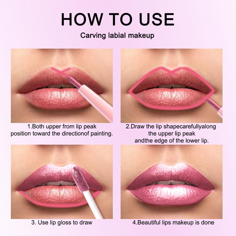 Kaely 2-in-1 Mauve Pink Metallic Lipstick and Lip Liner, Shimmer Liquid Metallic Lipsticks for Women, Glitter Lip Gloss Stain Long Lasting Waterproof Beauty and Personal Care Kaely
