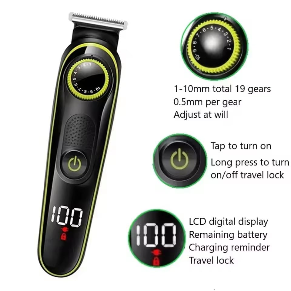 QDKVTNDJZ 5 in 1 Professional Multifunctional Trimmer for Men, Electric Beard Grooming kit with LCD Digital Display,Body Groomer for Nose Ear Facial Beauty and Personal Care QDKVTNDJZ