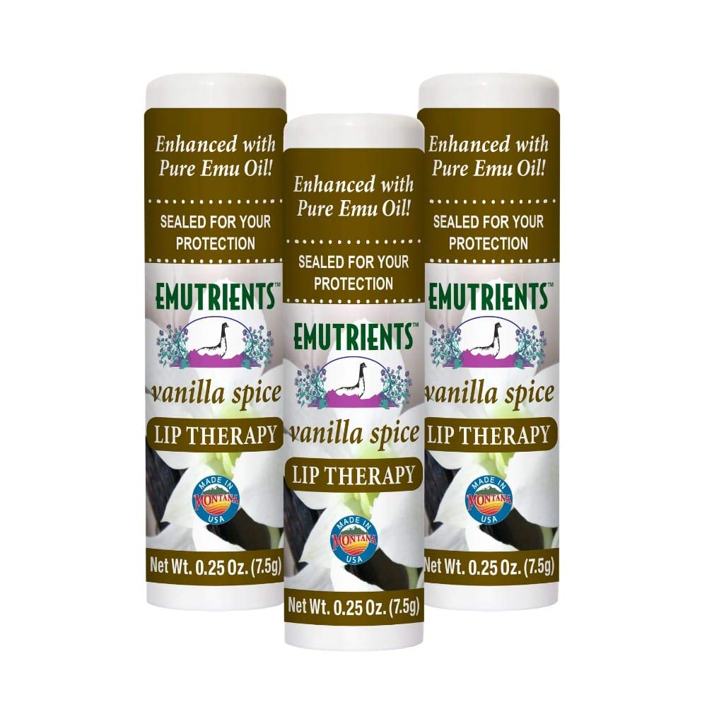 Montana Emu Ranch - Lip Therapy Lip Balm - 0.25 Ounce - Vanilla Spice Flavor - 3 Pack - Made with Pure Emu Oil Beauty and Personal Care Montana Emu Ranch