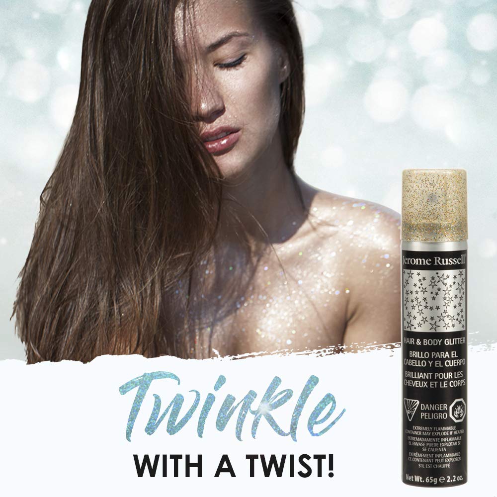 Jerome Russell Temporary Hair and Body Glitter Color Spray, Travel Spray, Lightweight, Adds Sparkly Shimmery Glow, Perfect to use On Hair, Skin, or Beauty & Personal Care Jerome Russell