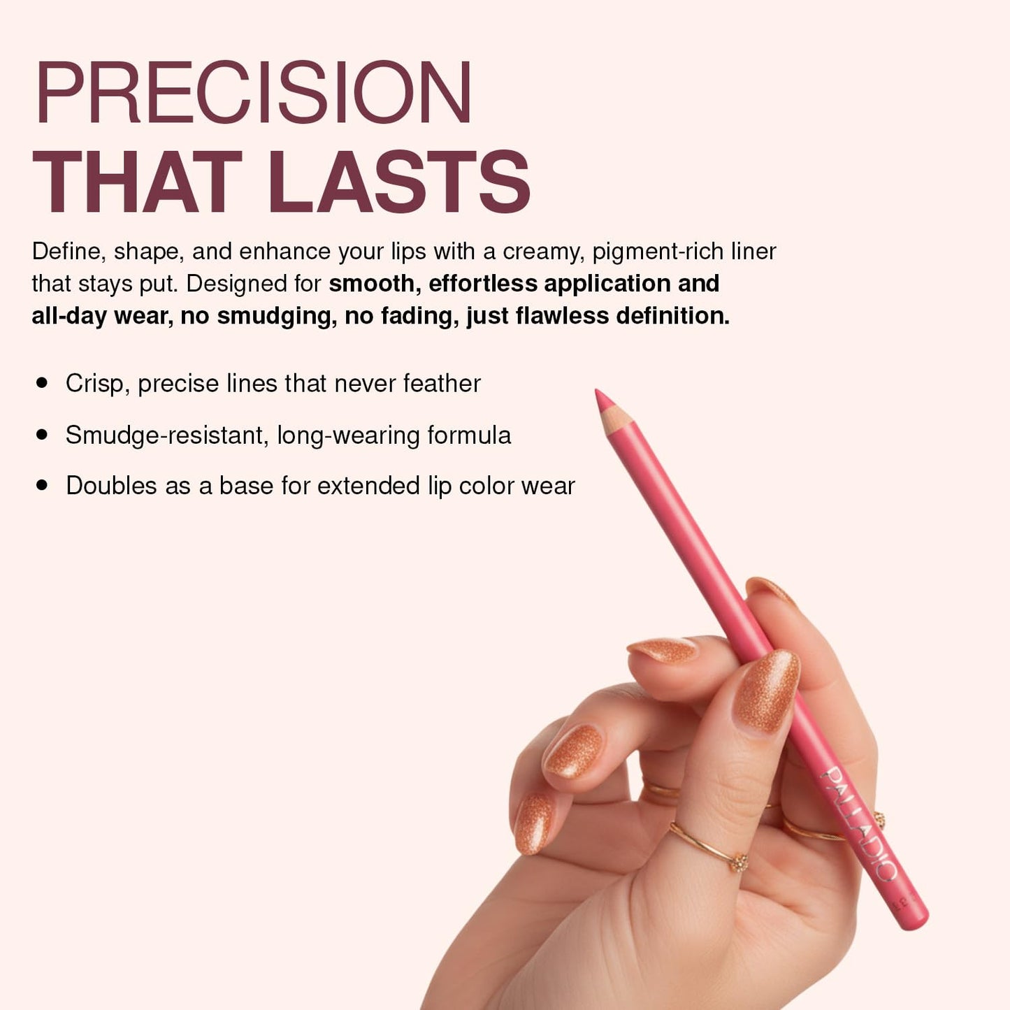 Palladio Lip Liner Pencil, Wooden, Firm yet Smooth, Perfectly Outlined Lips, Hydrating, Moisturizing, Rich Pigmented Color, Long Lasting, Pink Frost Beauty & Personal Care Palladio