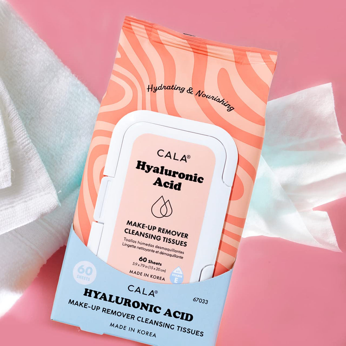 CALA Hyaluronic Acid Makeup Remover Cleansing Tissues, Gentle Face Wipes Remove Makeup + Waterproof Eye Makeup, Deep Clean & Moisturize,