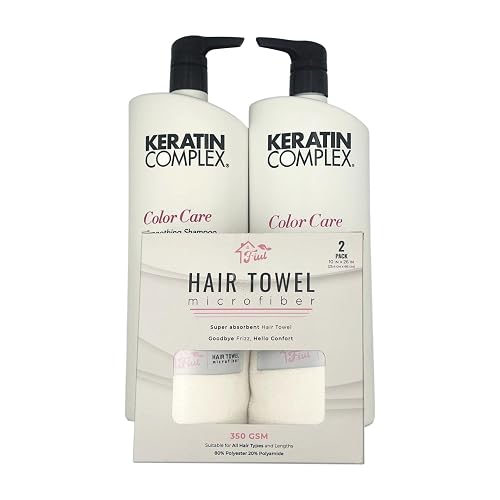 FIUL - Keratin Hair Color Care Set Smoothing Shampoo & Conditioner + Gift Super Absorbent Microfiber Hair Towel - Color Care - Keratin to All Hair Beauty & Personal Care FIUL