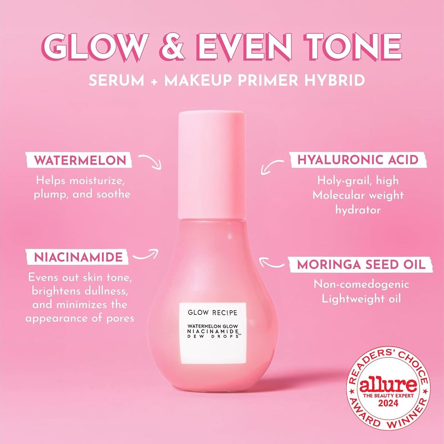 Glow Recipe Watermelon Niacinamide Dew Drops, Korean Niacinamide Serum Drops, Hydrating Face Serum + Primer & Liquid Highlighter, Hyaluronic Acid Beauty & Personal Care Glow Recipe