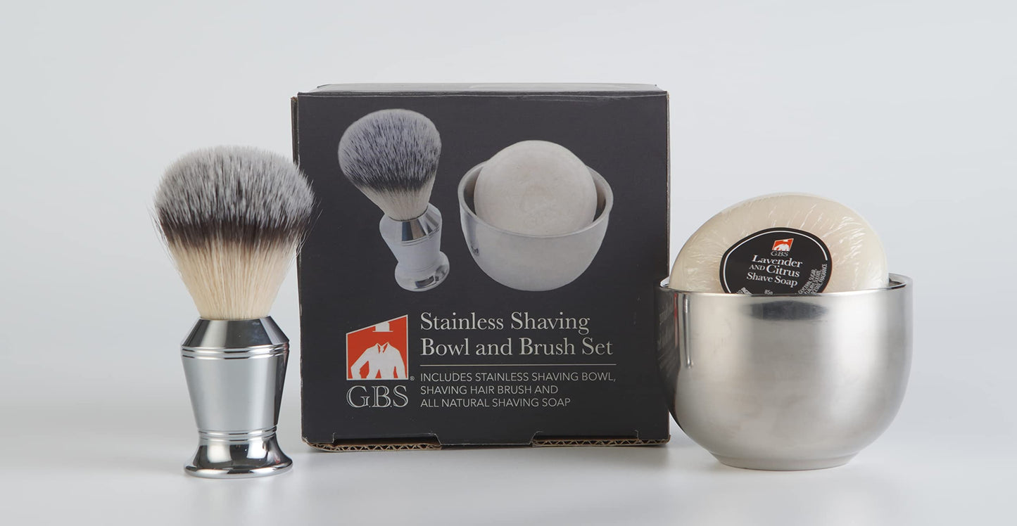 G.B.S Men's Wet Shaving Gift Set, Stainless Handle Shaving Brush, Stainless Shave Soap Bowl and Natural Shaving Soap, 3 Pieces Grooming Kit for Men Beauty and Personal Care G.B.S