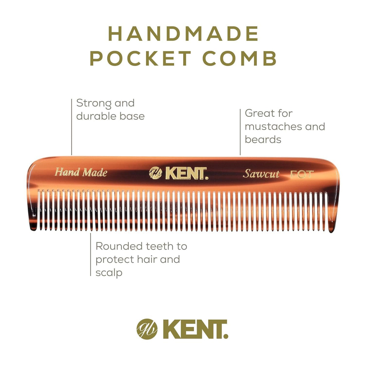 Kent A FOT Handmade Pocket Comb for Men, Women and Kids, All Fine Tooth Hair Comb Straightener for Everyday Grooming and Styling Hair, Beard and