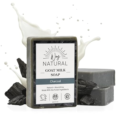 Activated Charcoal Soap Bar 3 Pack (5oz Bars) - Goat Milk Soap for Women & Men - Natural, Handmade Exfoliating Body Wash Bar - Moisturizing for Dry Beauty & Personal Care Way Natural