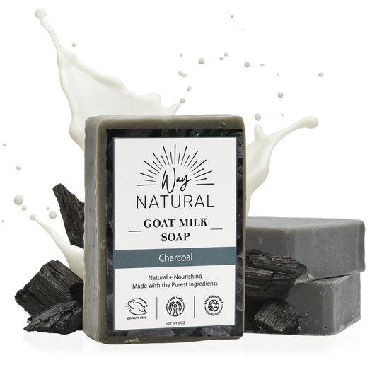Activated Charcoal Soap Bar 3 Pack (5oz Bars) - Goat Milk Soap for Women & Men - Natural, Handmade Exfoliating Body Wash Bar - Moisturizing for Dry Beauty & Personal Care Way Natural