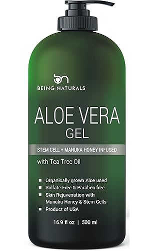 Aloe vera Gel - from 100% Pure Organic Aloe Infused with Manuka Honey, Stem Cell, Tea Tree Oil - Natural Raw Moisturizer for Face, Body, Hair. Perfect Beauty & Personal Care Being Naturals