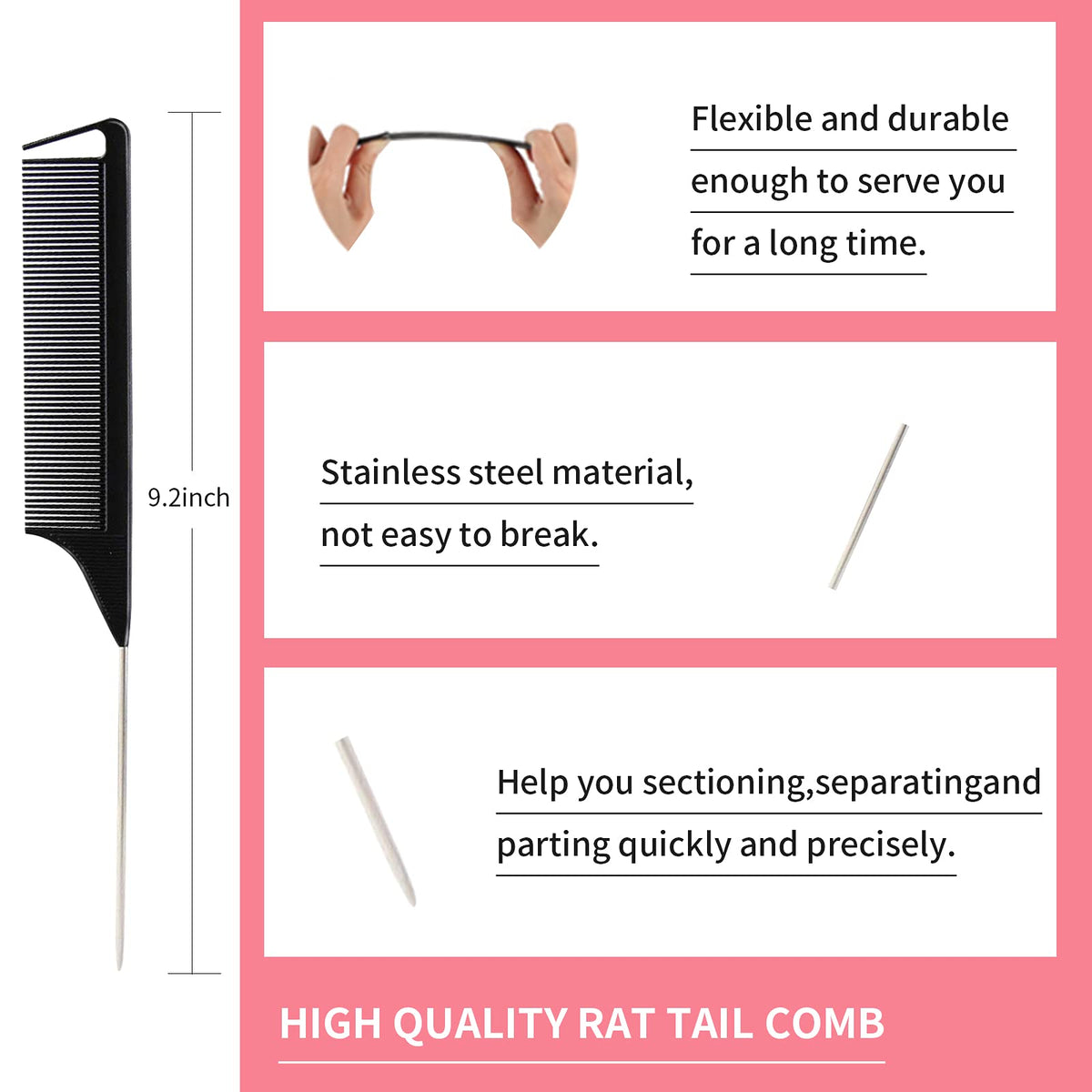 3 Pieces Hair Styling Comb Set Teasing Brush Rat Tail Comb Edge Brush for Edge&Back Brushing, Combing, Slicking Hair for Women (Black) Beauty & Personal Care Goiple