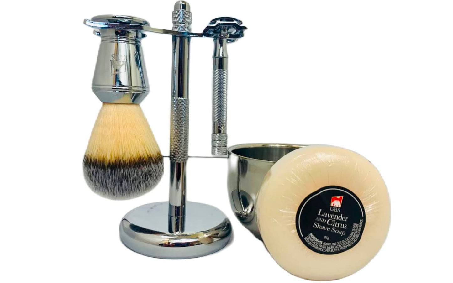 G.B.S Men's Shaving Set Short Handle Safety Razor, Shaving Brush, Chrome Dual Stand for Razor and Brush, Shaving Bowl, Shave Soap, Sandalwood Beauty and Personal Care G.B.S
