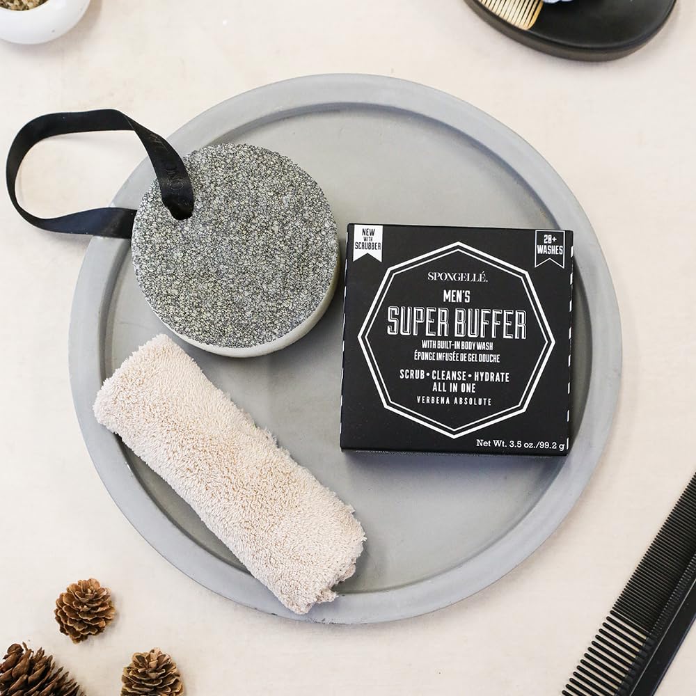 Spongellé Men's Super Buffer, Verbena Absolute - 20+ Washes - Body Wash Infused Exfoliating Body Scrubber - Loofah Sponge For Men - Gift for Father's Beauty and Personal Care SPONGELLÉ