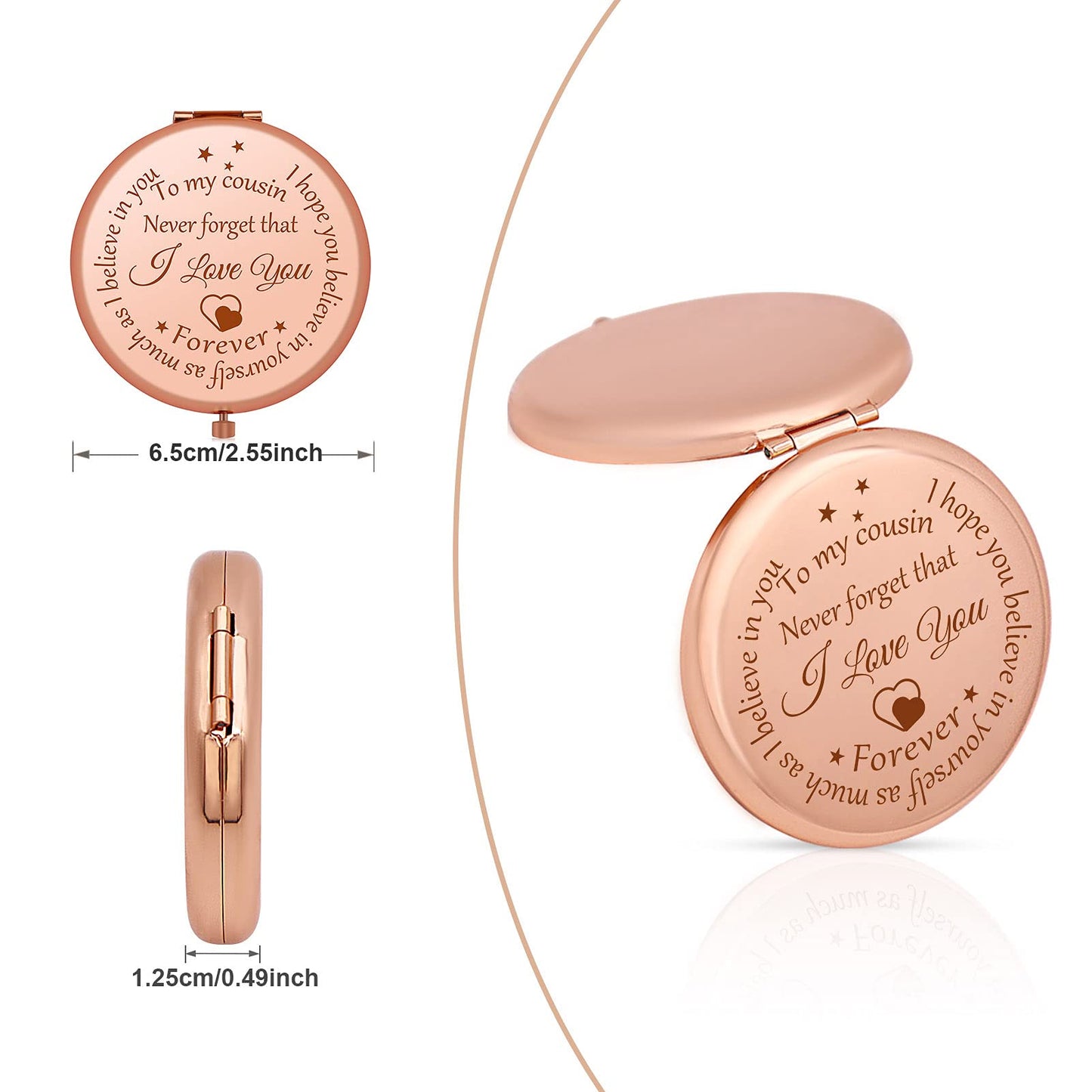 Cousin Gifts for Women Inspirational Gifts for Favorite Cousin Rose Gold Compact Mirror Encouragement Gifts for Cousin Sister Birthday Christmas Beauty & Personal Care Jielahua