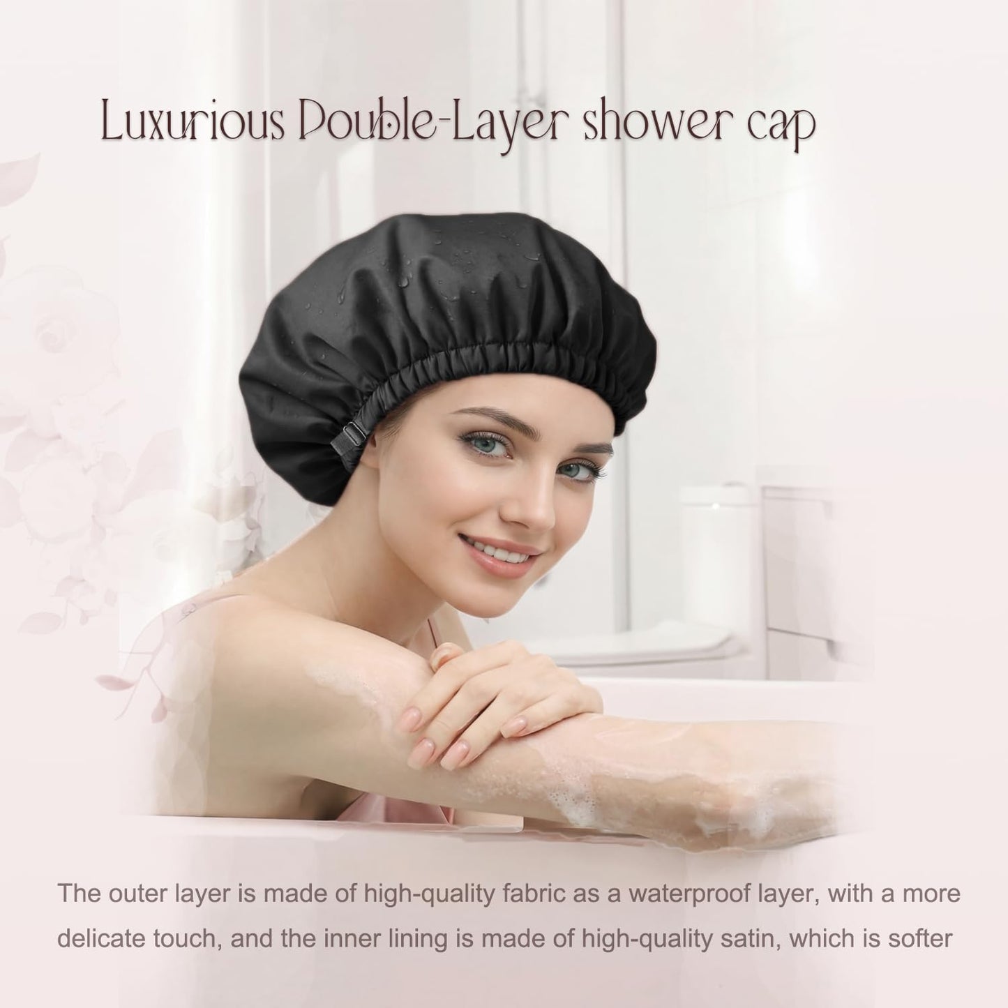 Amamba Shower Caps, Silk Lined Shower Cap for Women,Reusable,Adjustable Size, Washable & Waterproof,Large Satin Shower Cap-Black Beauty & Personal Care Amamba