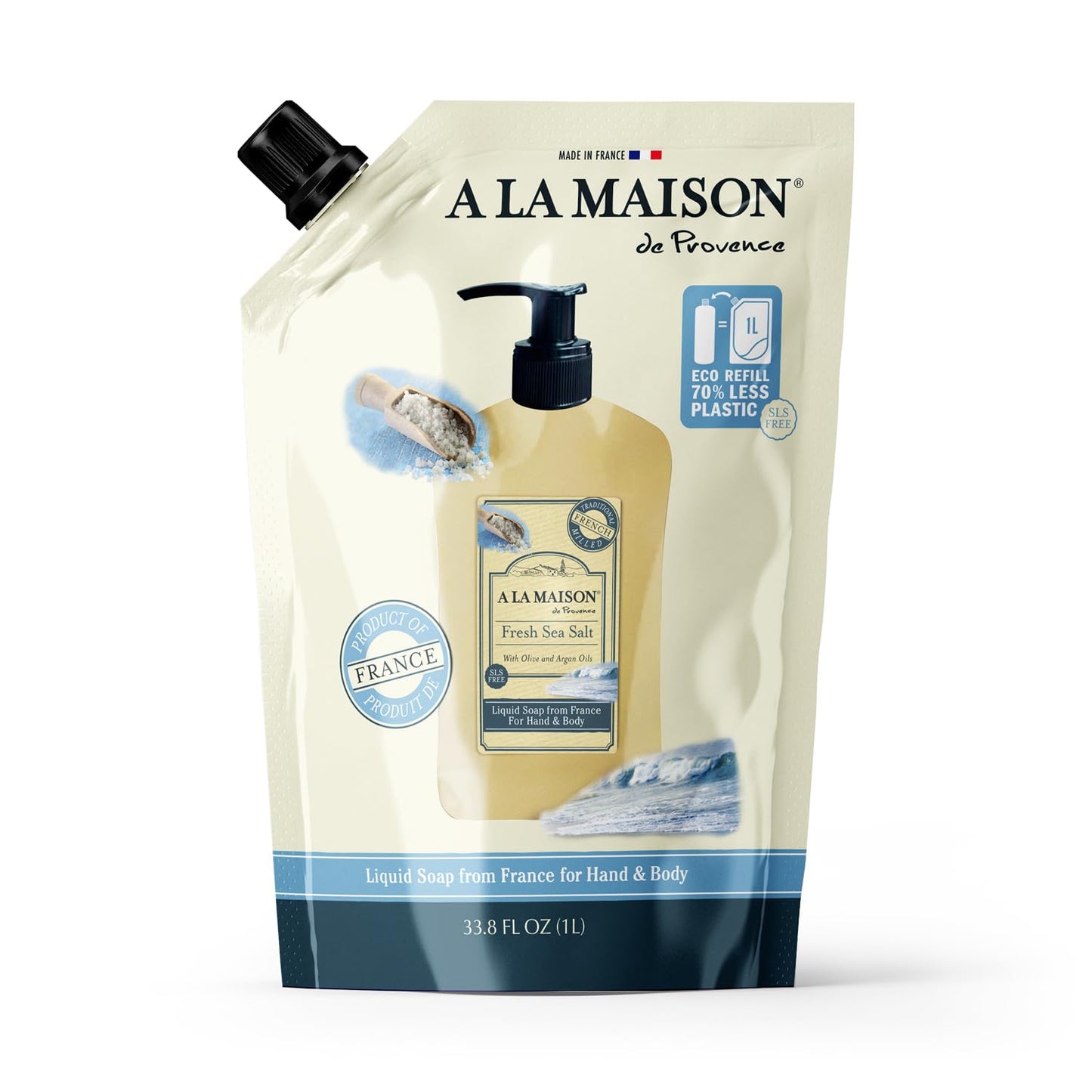 A LA MAISON Fresh Sea Salt Natural Hand Wash Made with Essential Oils - Biodegradable, Plant-Based, Vegan, Cruelty-Free 33.8 Fl Oz, 1 Pack Beauty & Personal Care A LA MAISON