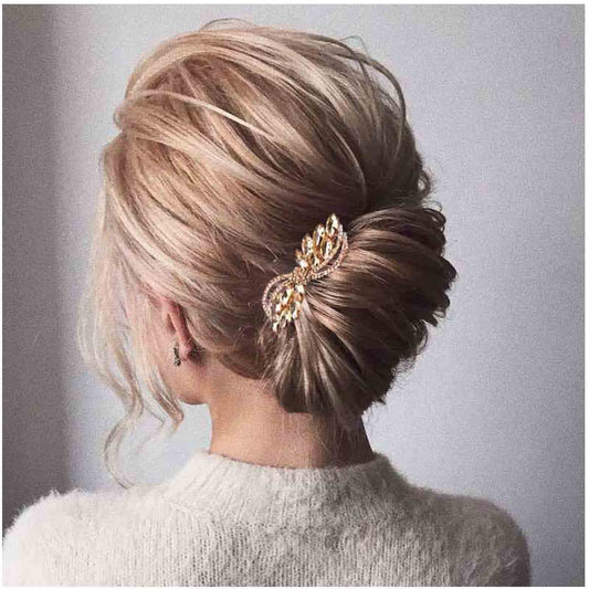 Yheakne Rhinestone Wedding Hair Clip Barrette Gold Crystal Hair Barrette Shine Bride Headpieces Decorative Headwear Crystal Hair Clip Comb Bridal Hair Beauty & Personal Care Yheakne