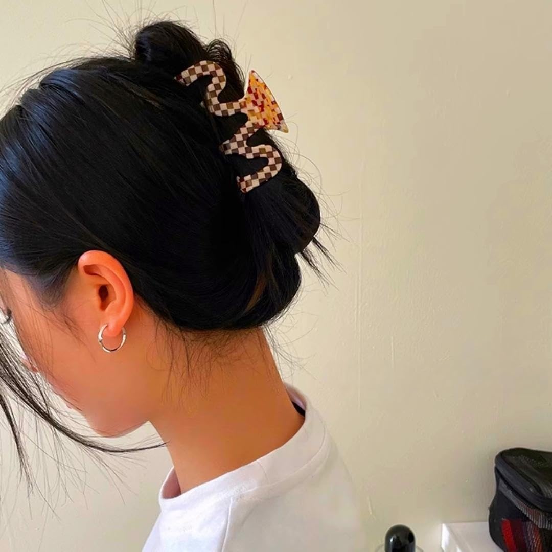 Large Tortoise Shell Claw Clip 3.5 Inch Cellulose Acetate Hair Claw Clips Checkered Hair Claw Clips French Design Hair Jaw Clamp for Women Ladies (2 Beauty & Personal Care Textention