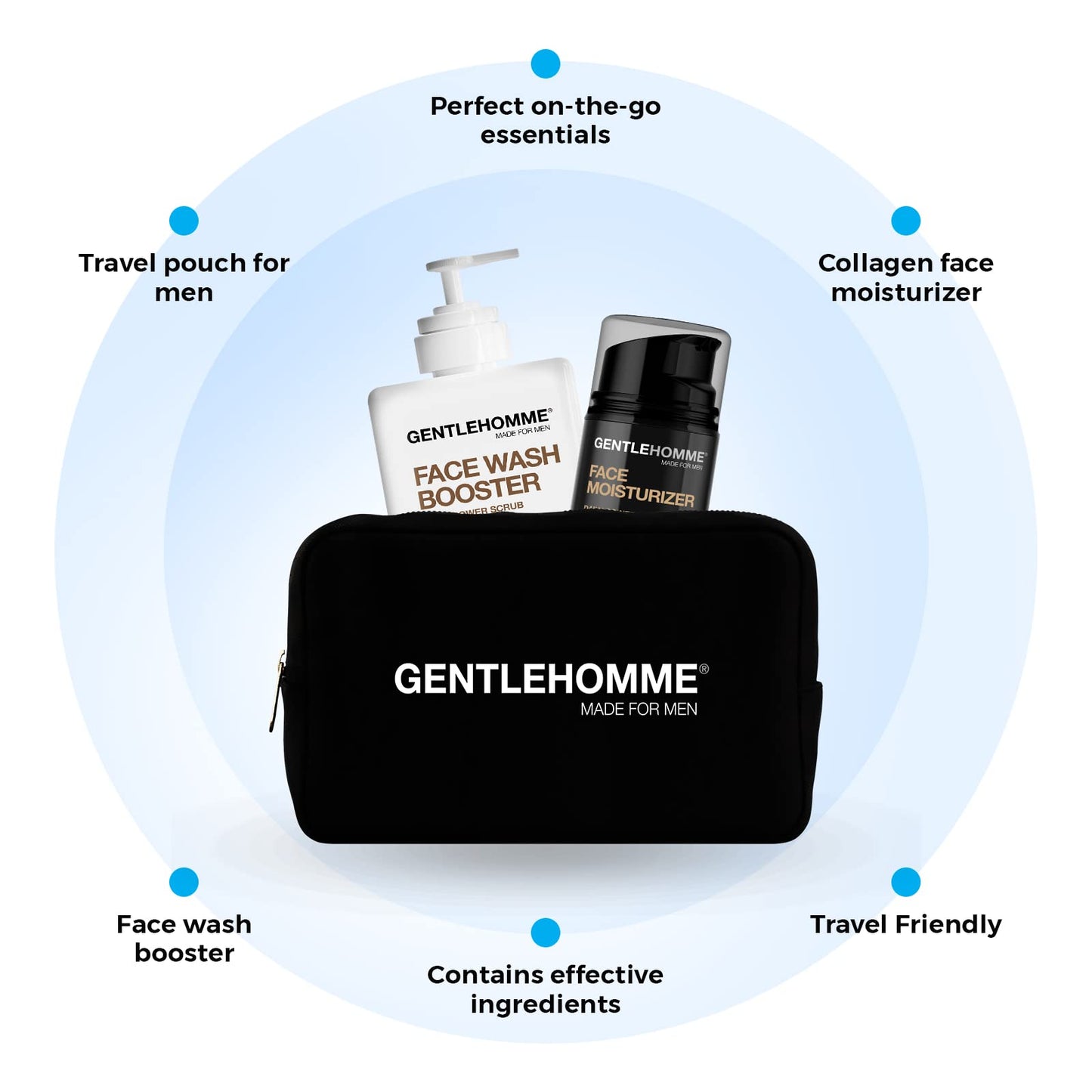 Gentlehomme Facial Kit - Pouch, Facial Cream & Cleanser for Men, Face Essentials for Travel, Men's Travel Skincare Set - Includes Facial Cream (1.8 Beauty & Personal Care Gentlehomme