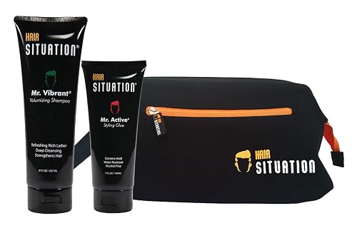 Hair Situation Mr. Active Styling Glue, Mr. Vibrant Volumizing Shampoo & Toiletry Bag (Styling Glue & Shampoo) Beauty & Personal Care Hair Situation