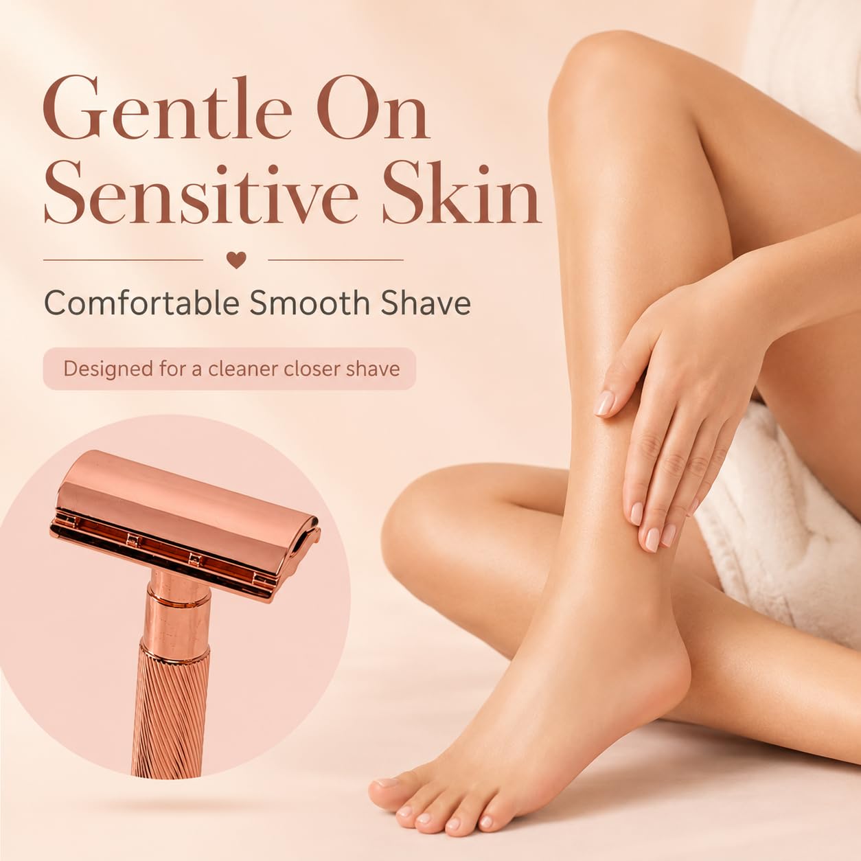 G.B.S Rose Gold Double Edge Safety Razor for Women with 10 Double Edge Safety Razor Blades Refills, Leather Razor Case Long Handle Metal Razor Beauty and Personal Care G.B.S