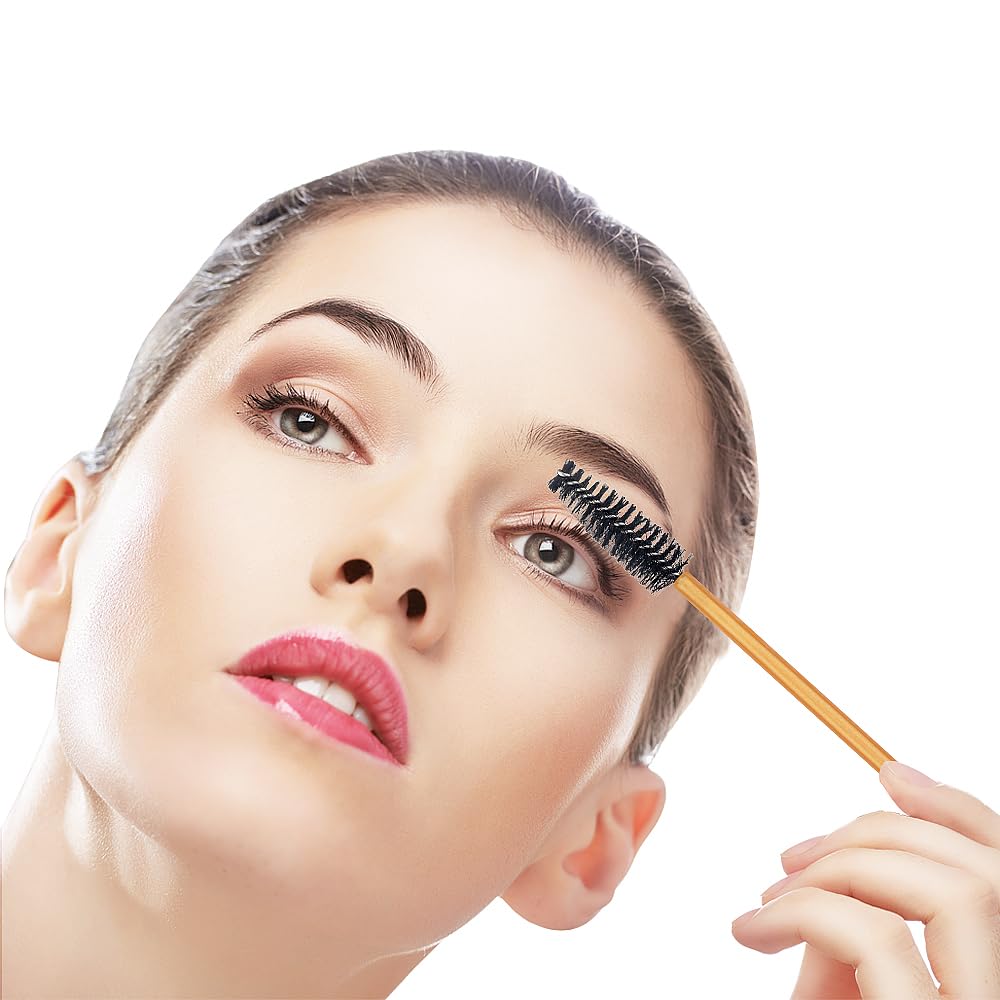 300 Pack Mascara Wands Disposable Eye Lash Brushes Eyebrow Brush Applicator for Eyelash Extensions Makeup Brush Applicator Tools, Gold/Black Beauty & Personal Care Mekupeu