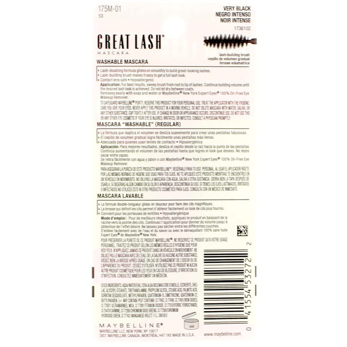 Maybelline New York Great Lash Mascara, Very Black 101, 0.43 Fluid Ounce (Pack f 3) Beauty & Personal Care MAYBELLINE