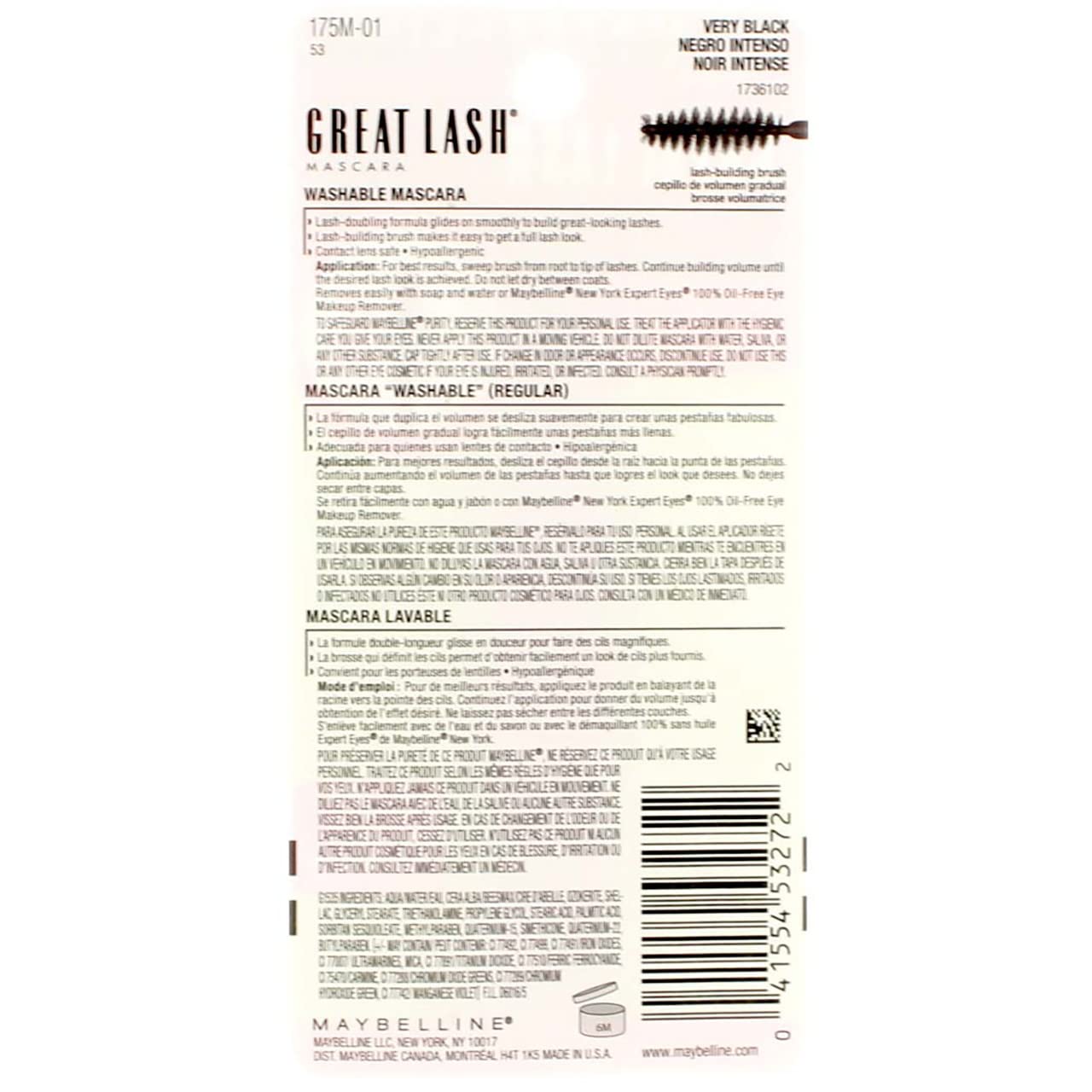 Maybelline Great Lash Mascara, Very Black [101], 0.43 oz (Pack of 6) Beauty & Personal Care MAYBELLINE