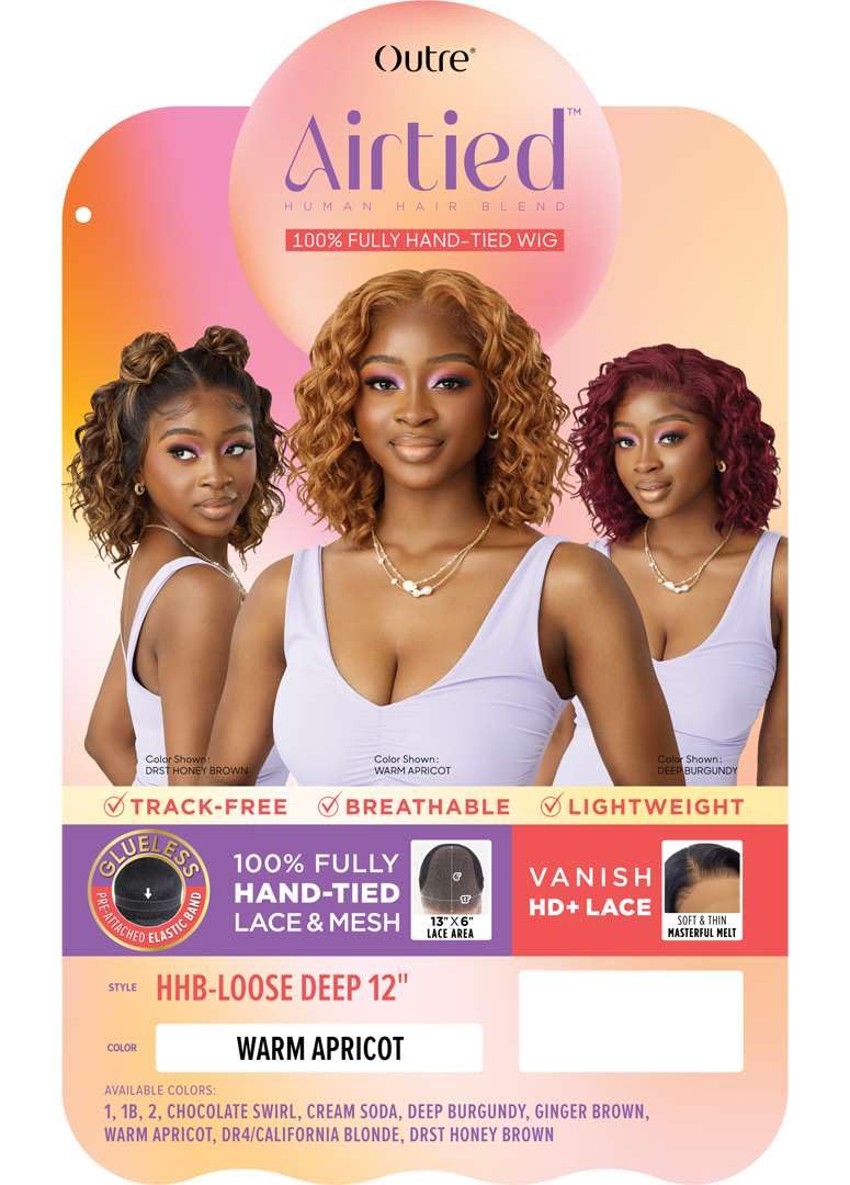Outre Airtied 100% Fully Hand-Tied Wig - Human Hair Blend - Loose Deep 12" (DARK BROWN 2)