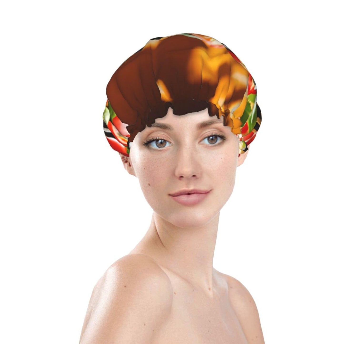 Large Pizza Printed Double Layer Lined Shower Cap,Shower Caps For Women Reusable Beauty and Personal Care BEIVGOXL