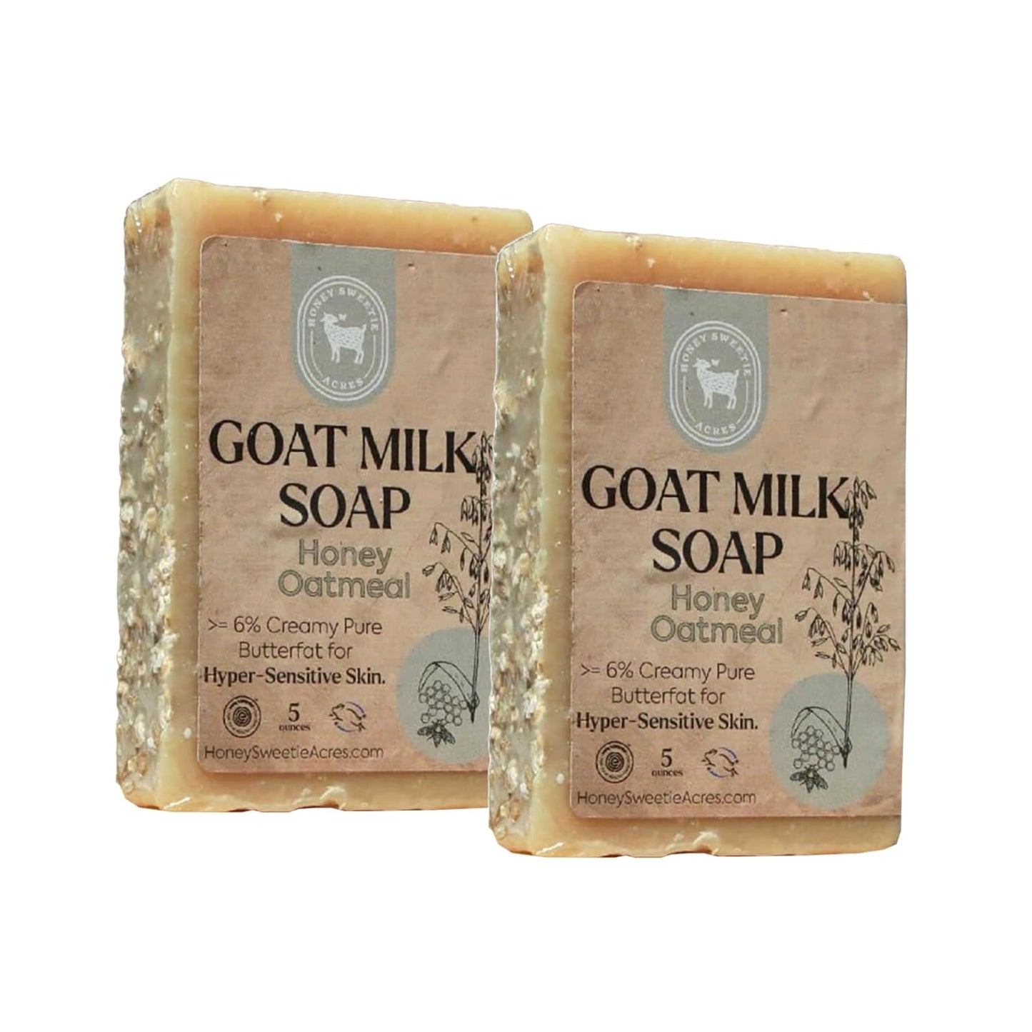 Honey Sweetie Acres 2-Pack Honey Oatmeal Goat Milk Soap - Handmade 5 oz Bar, Made with Natural Ingredients, Moisturizing & Gentle, Made in the USA Beauty & Personal Care Honey Sweetie Acres