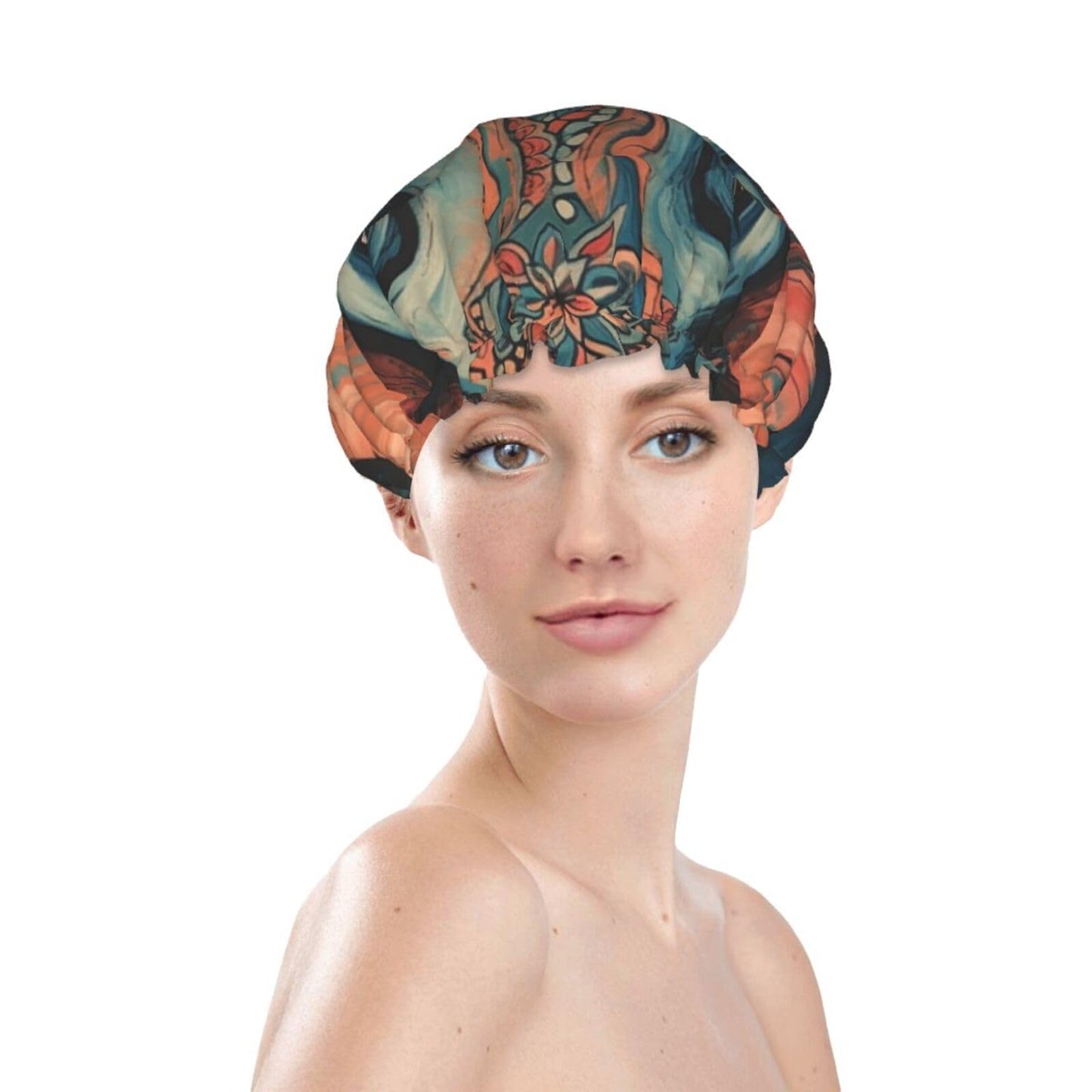 Abstract Elephant Shower Cap For Women Reusable Double Layers Bathing Bath Cap Hair Caps Waterproof Elastic Band Ladies Spa Salon Shower Hat Hair Caps Beauty and Personal Care GDSHJKLW
