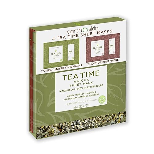 Earth To Skin Tea Time Matcha Sheet Masks: 2 Mattifying Masks and 2 Moisturizing Masks (4 total masks) Beauty & Personal Care Earth To Skin