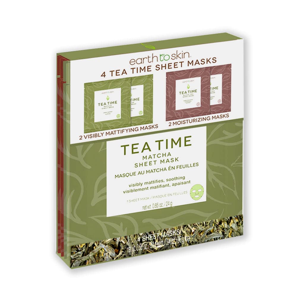 Earth To Skin Tea Time Matcha Sheet Masks: 2 Mattifying Masks and 2 Moisturizing Masks (4 total masks) Beauty & Personal Care Earth To Skin