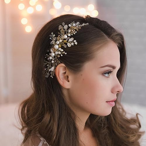 Kercisbeauty Wedding Bridal Bridesmaids Flower Girl Crystal and Pearl Side Hair Comb Slide Headpiece Long Curly Bun Hair Accessories for Prom (Rose Beauty & Personal Care Kercisbeauty