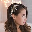 Kercisbeauty Wedding Bridal Bridesmaids Flower Girl Crystal and Pearl Side Hair Comb Slide Headpiece Long Curly Bun Hair Accessories for Prom (Gold) Beauty & Personal Care Kercisbeauty