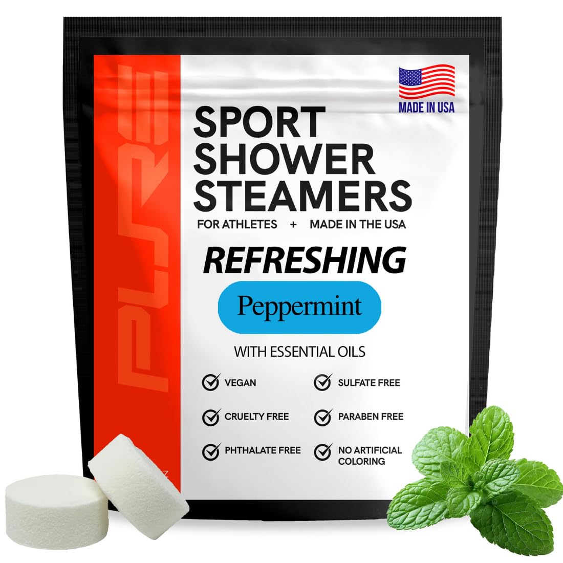 Pure Refreshing Sport Shower Steamers - Peppermint, Made in USA with Natural Minty and Eucalyptus Essential Oil, Gifts for Runners, Muscle Recovery Beauty and Personal Care Pure Athlete