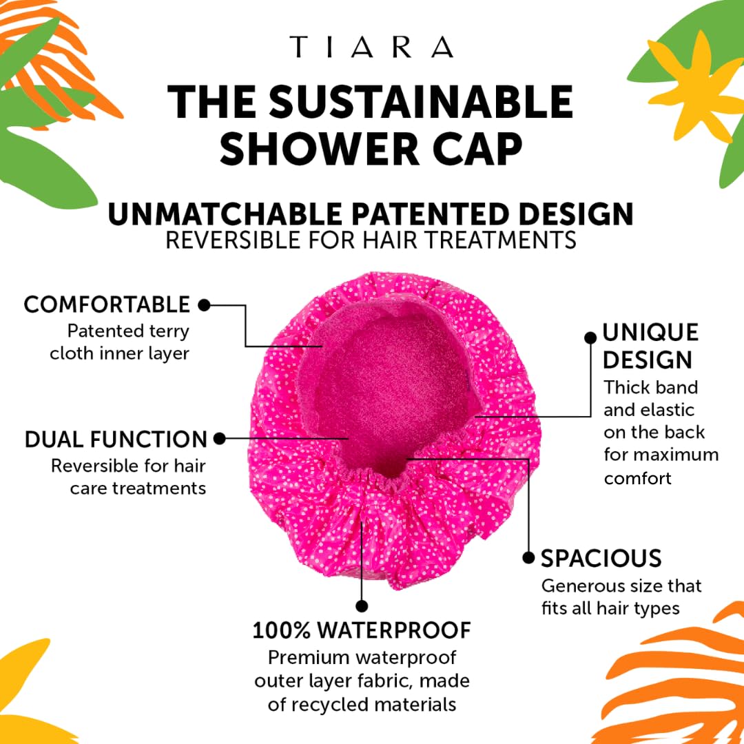 TIARA 2-in-1 Luxury Shower Cap for Women Reusable Waterproof - Hair Cap for Long & Short Hair - All Size Fit Flexi Shower Cap, Terry Lined Leakproof Beauty & Personal Care TIARA Shower Cap