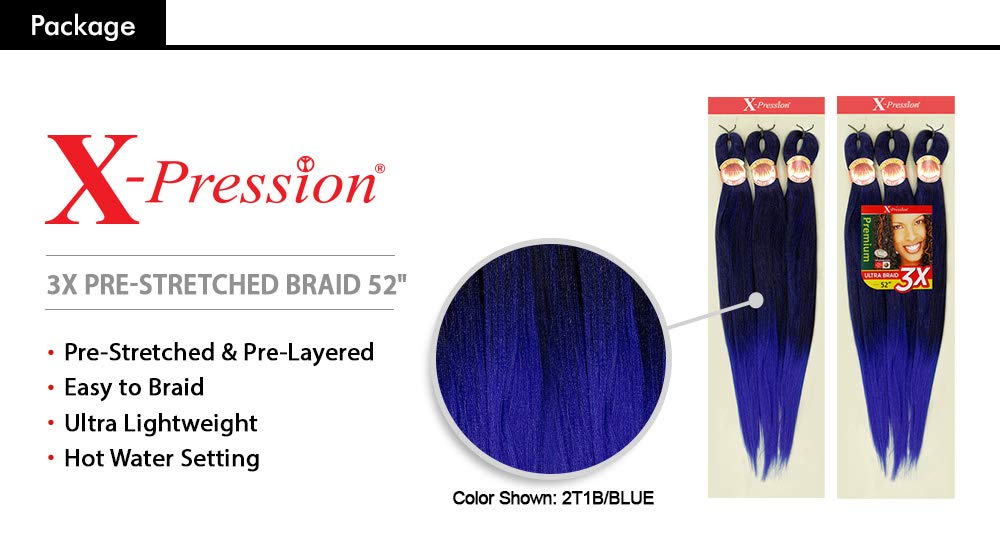 MULTI PACK DEALS! Outre Synthetic Hair Braids X-Pression Kanekalon 3X Pre Stretched Braid 52" (1-PACK, 1)