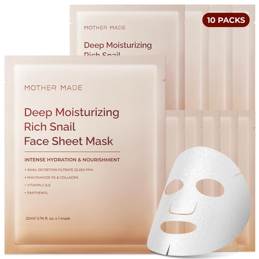 MOTHER MADE Glowing Glass Skin Hydrating Snail Deep Collagen Face Masks 10 EA, with Niacinamide 2%, Vitamin E, Facial Masks for Dry, Sensitive Skin Beauty & Personal Care MOTHER MADE