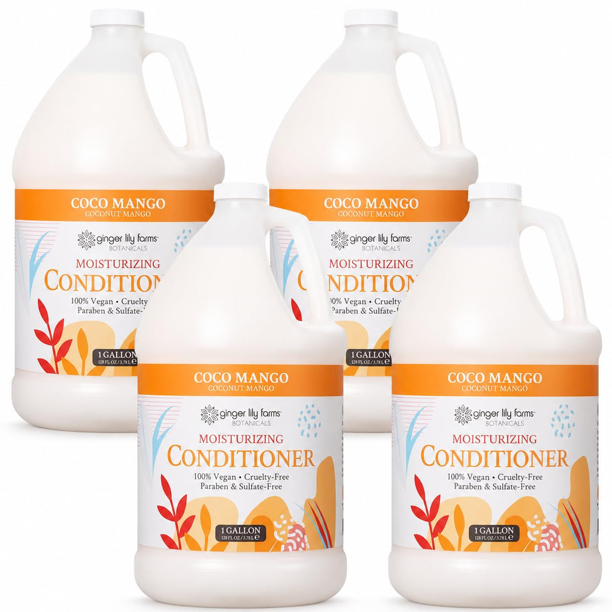 Ginger Lily Farms 4pk/1 gal Moisturizing Conditioner, Coconut Mango Scent