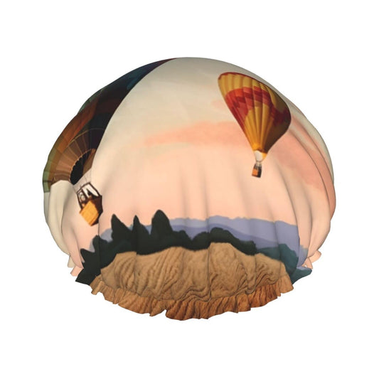 Hot Air Balloon Shower Cap for Women Men Large Reusable Shower Bonnet Double-Layer Waterproof Bath Caps Elastic Band Hair Hat for All Hairstyles Beauty and Personal Care BWLHJKE