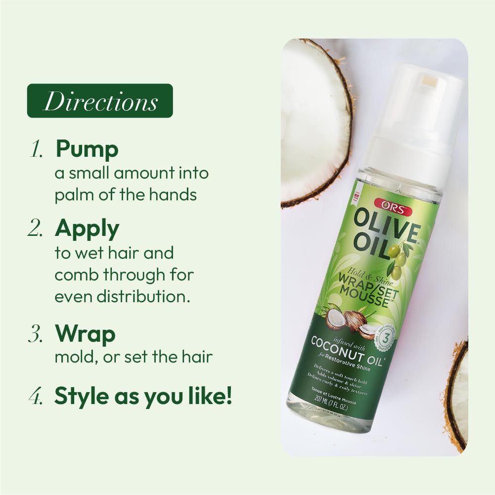 ORS Olive Oil Hold & Shine Wrap Set Mousse Infused with Coconut Oil for Restorative Shine 7 Ounce (Pack of 3) Beauty & Personal Care ORS