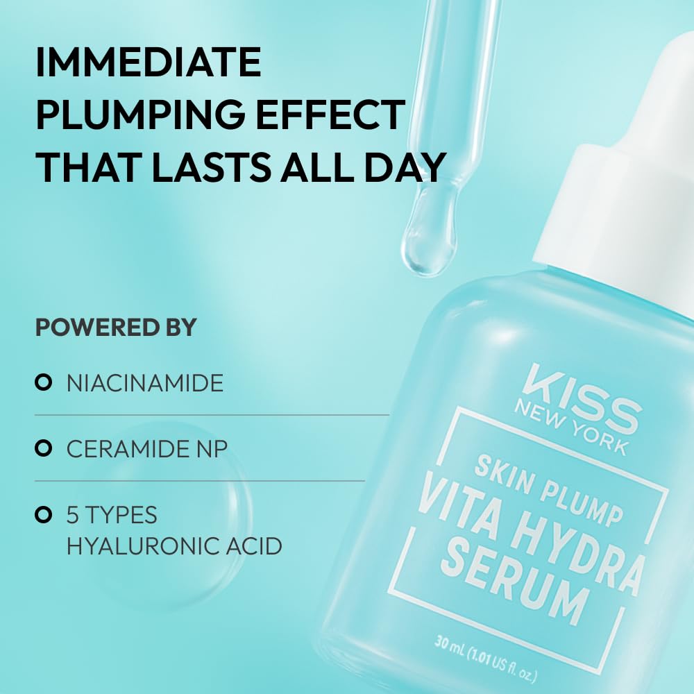 KISS NEW YORK Vita Hydra Serum for Face 1.01 Fl Oz, Hydrating Serum with Hyaluronic Acid, Ceramide, Niacinamide for Strong Skin Barrier & Plump Skin Beauty & Personal Care Kiss