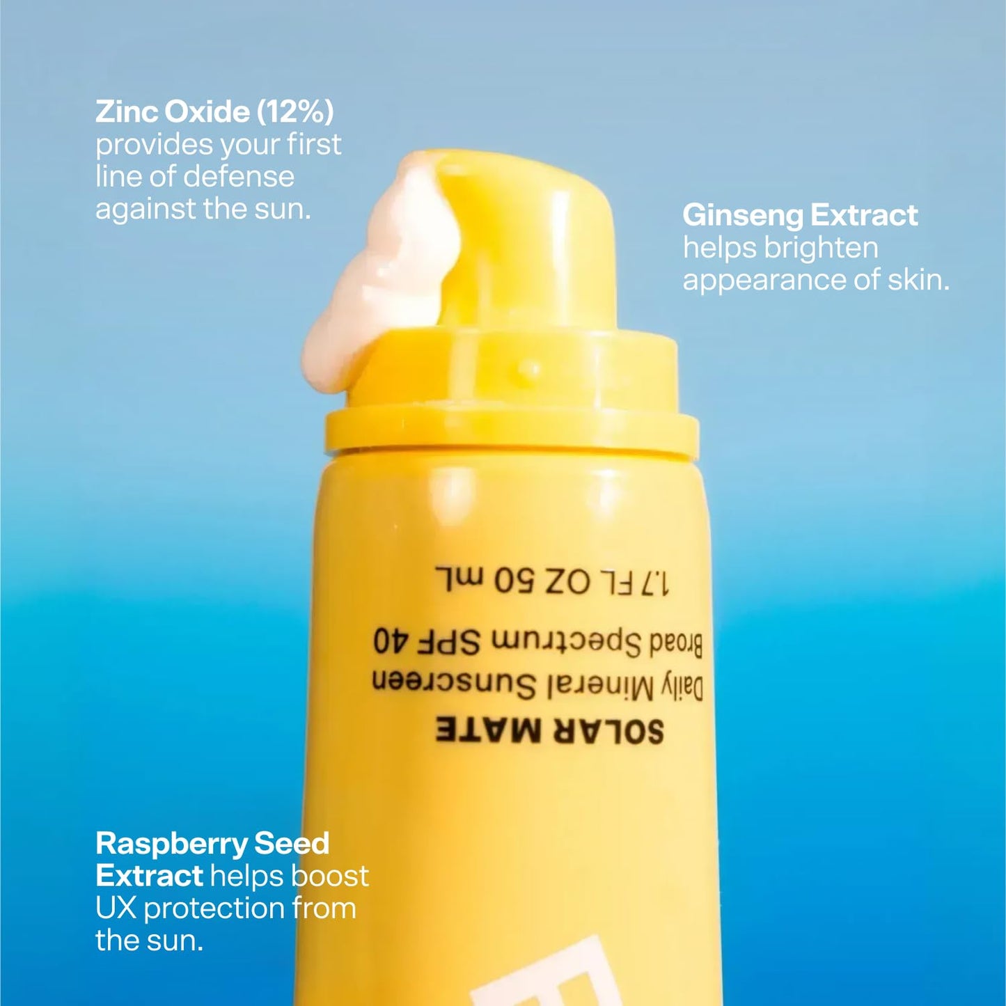 Bubble Skincare Solar Mate Mineral Face Sunscreen Broad Spectrum SPF 40 - Zinc Oxide Sunscreen with Blue Light Protection & Ginseng Extract - Sheer Beauty & Personal Care Bubble Skincare
