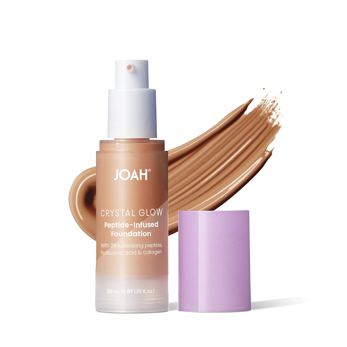 JOAH Crystal Glow Peptide-Infused Foundation, 2-in-1 Multitasking Korean Makeup with Blurring Face Primer, Luminizer, Hydration & Skin Defense for a