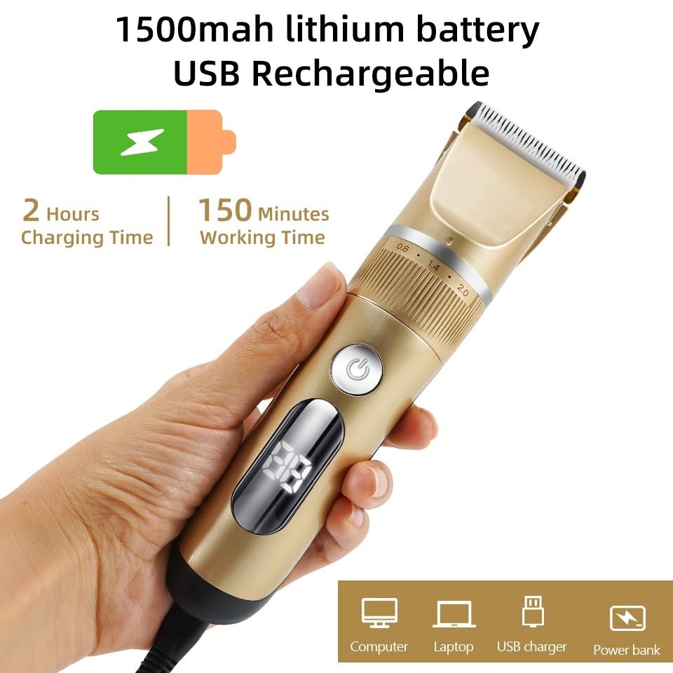 GLESVOWIO Hair Clipper Mens Clippers Professional Beard Trimmer for Men Adjustable Speed LED Digital Electric Razor Barber(Gold) Beauty and Personal Care GLESVOWIO