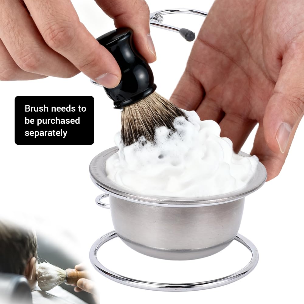 MOUMOUTEN Shaving Set, Metal Shaving Brush Holder, Stainless Steel Shaver Soap Bowl Set for Man, Husband, Father, Valentine's Day Beauty and Personal Care MOUMOUTEN