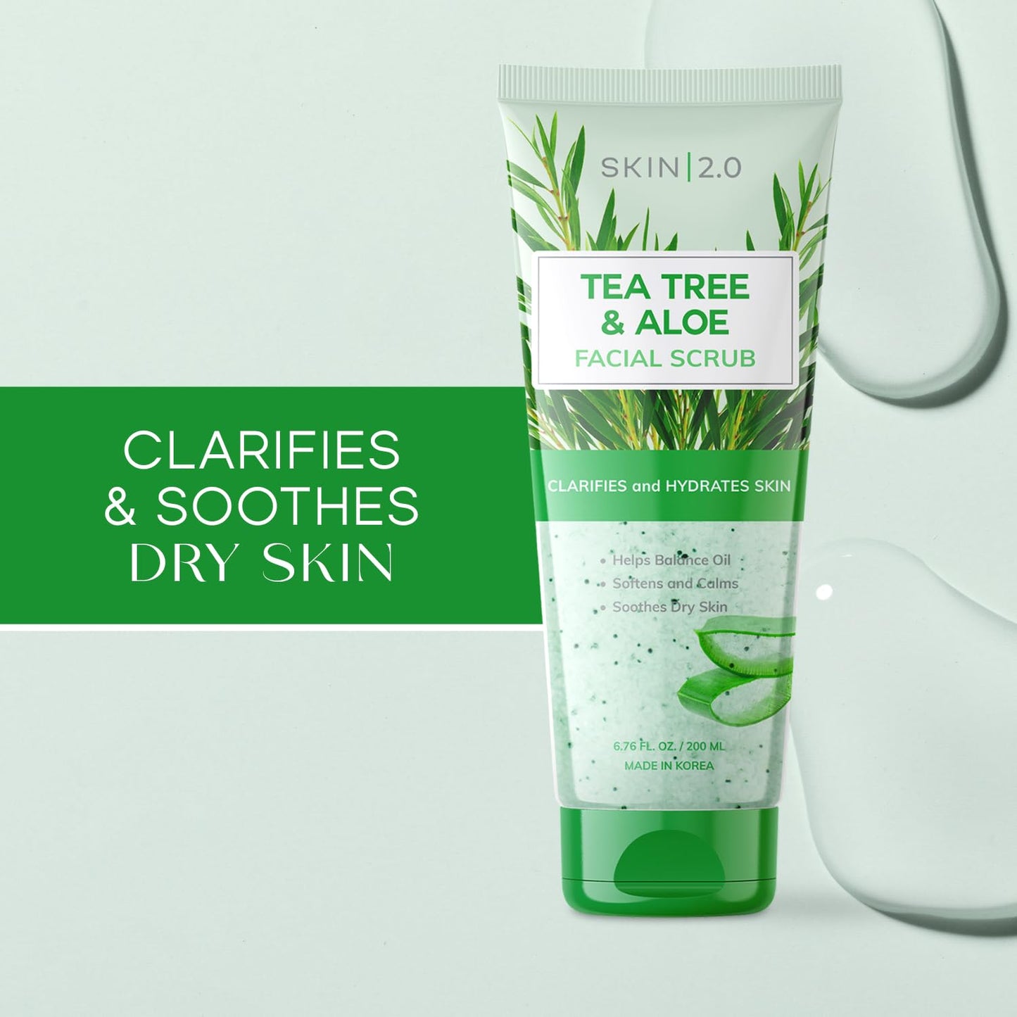 Skin 2.0 Tea Tree & Aloe Gentle Exfoliating Scrub - Dermatologist Tested, Multi-Tasking Cleanser, Clears Skin - Anti-Aging, Clean Beauty, Cruelty-Free Beauty & Personal Care Skin 2.0