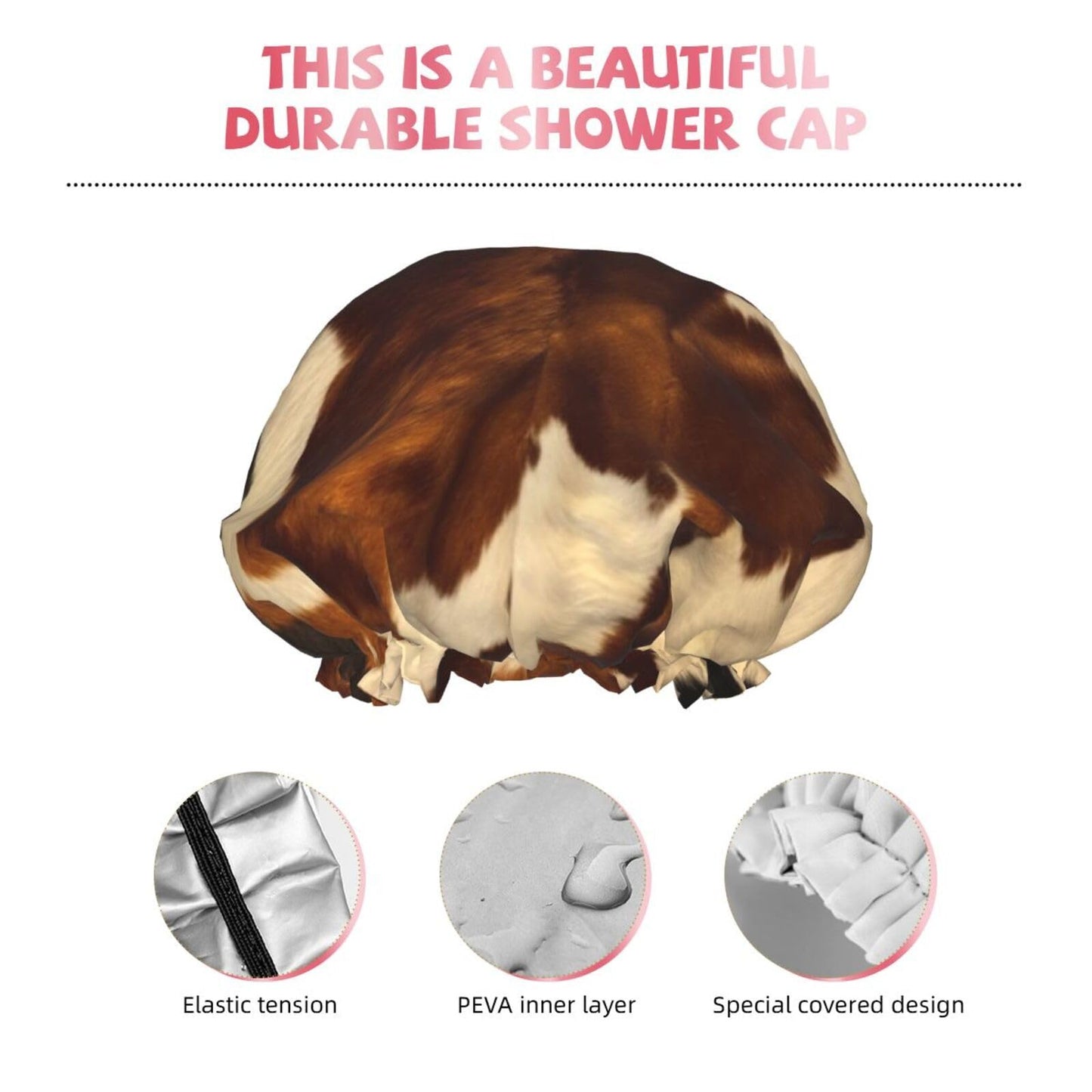 Abstract Cow Skin Shower Cap For Women Reusable Double Layers Bathing Bath Cap Hair Caps Waterproof Elastic Band Ladies Spa Salon Shower Hat Hair Caps Beauty and Personal Care GDSHJKLW