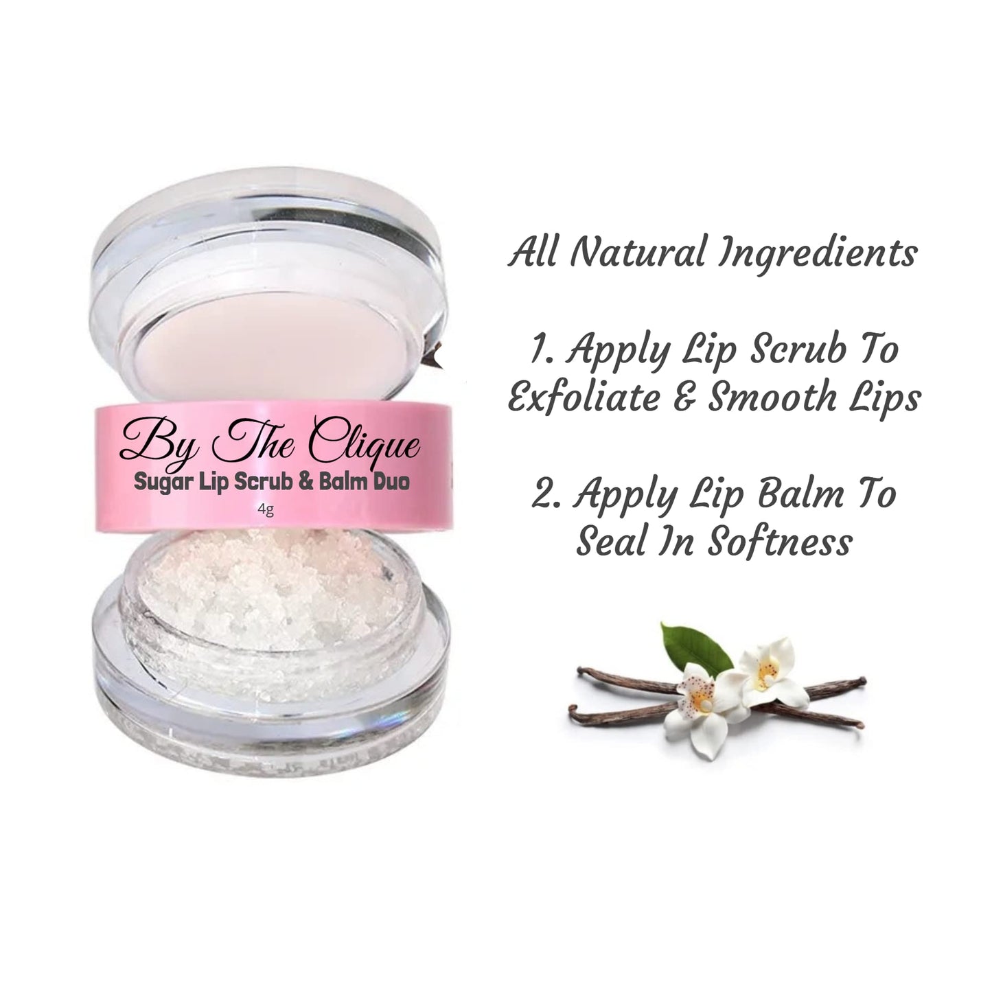 By The Clique Premium 2 in Exfoliating Sugar Lip Scrub and Smoothing Safflower Oil Infused Lip Balm Duo - All Natural Ingredients - Vegan, Gluten Free Beauty and Personal Care By The Clique